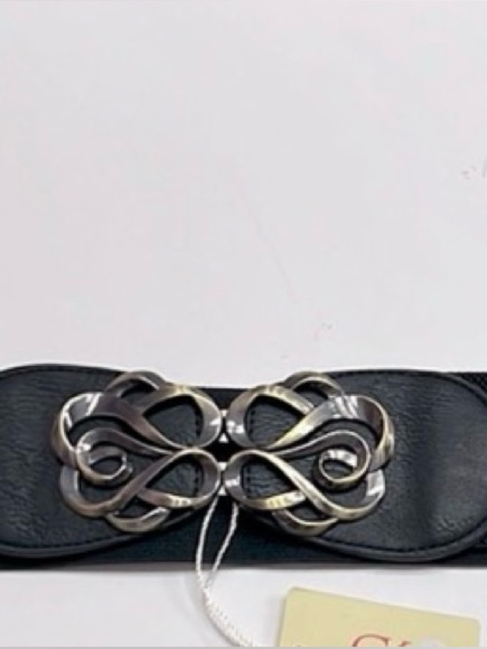 Black Elastic Waist Belt with Decorative Silver Buckle. Size XL - Picture 2 of 3